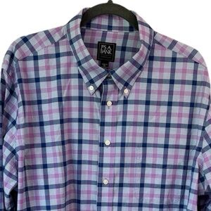 Jos. A. Bank Traveler Purple/Blue Plaid Long Sleeve Button Down Shirt Slim XXL